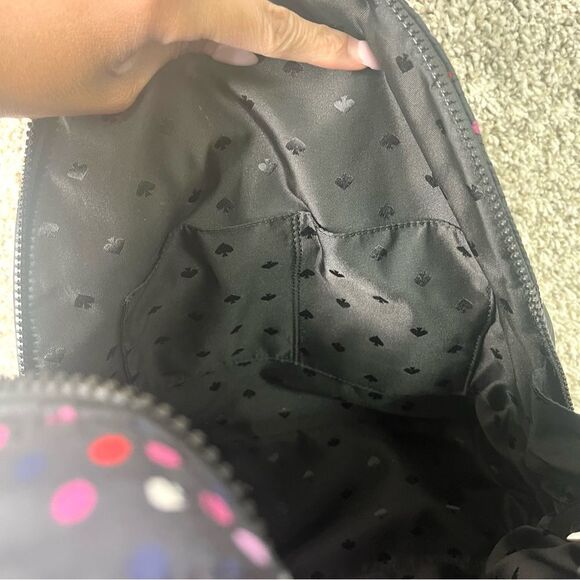 Kate Spade Backpack Women’s Karissa Nylon Quilted Black & Pink Polka Dot Large - Picture 11 of 16